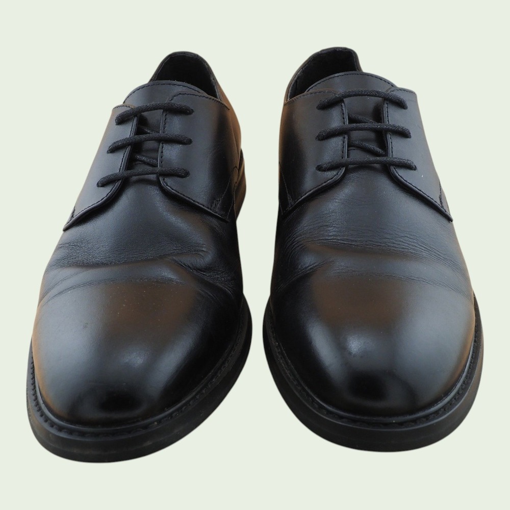 Express Mens Size 10 Black Plain Toe Derby Shoes Classic Leather Formal Dress - Picture 11 of 14